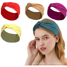 Wholesale New Fashion Cross Knot Solid Color Elastic Yoga Makeup Headband Female Sports Accessories